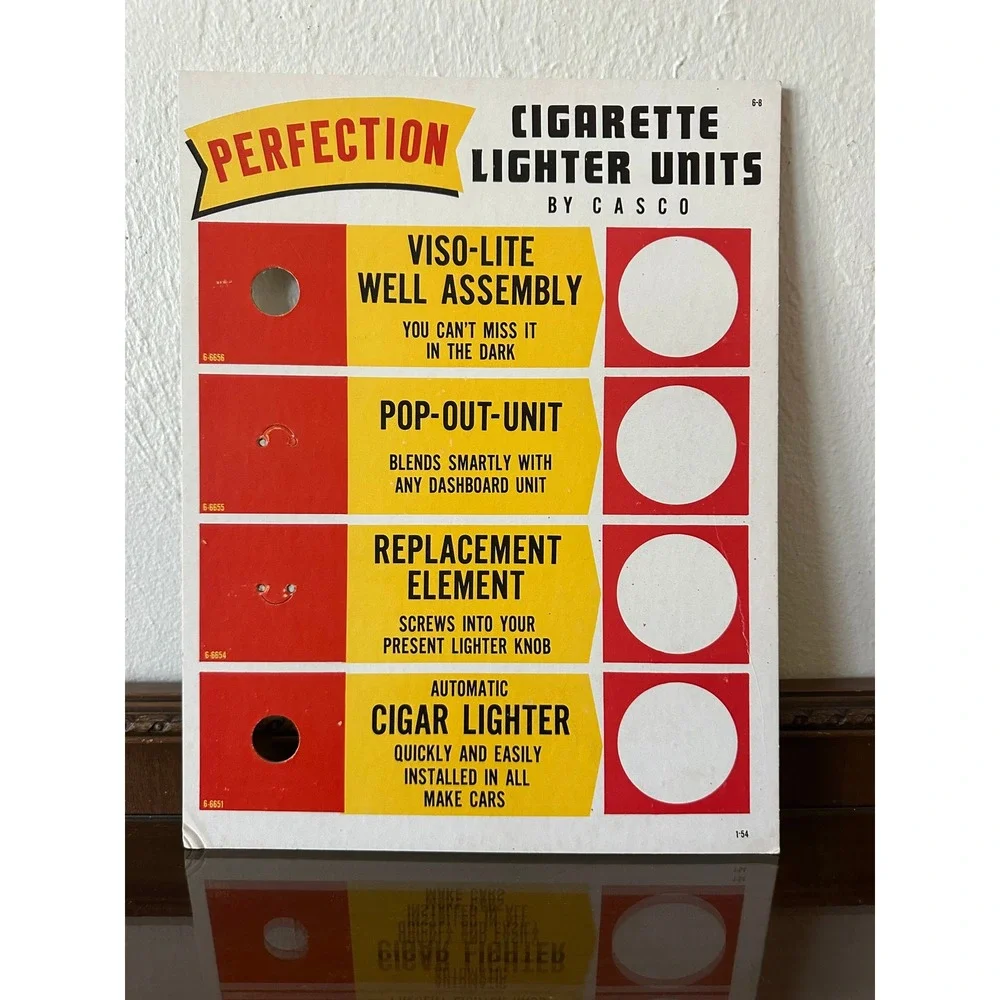Vintage Casco Perfection Cigarette Lighter Units Cardboard Display Sign 14x11